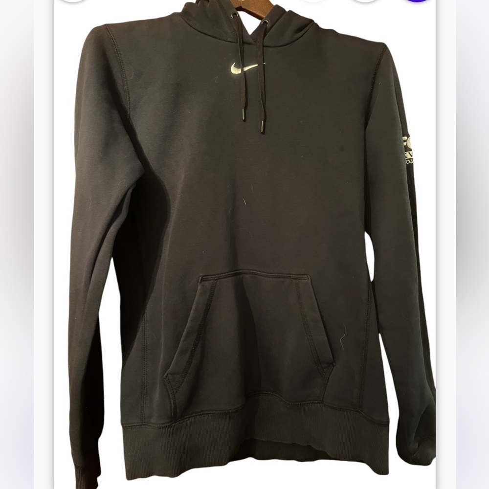 NIKE Center Swoosh Check Black Hoodie Sz M Fox News Patch